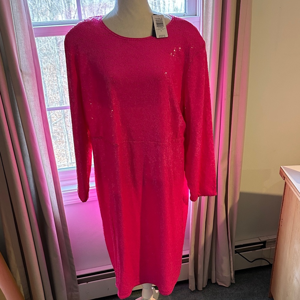Torrid Hot Pink Sequin Long Sleeve Dress NWT